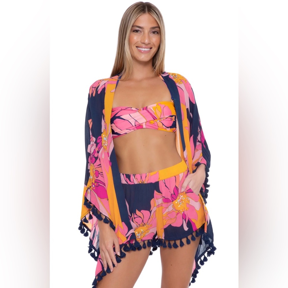 Trina Turk Breeze Fringe kimono and shorts Cover Up.